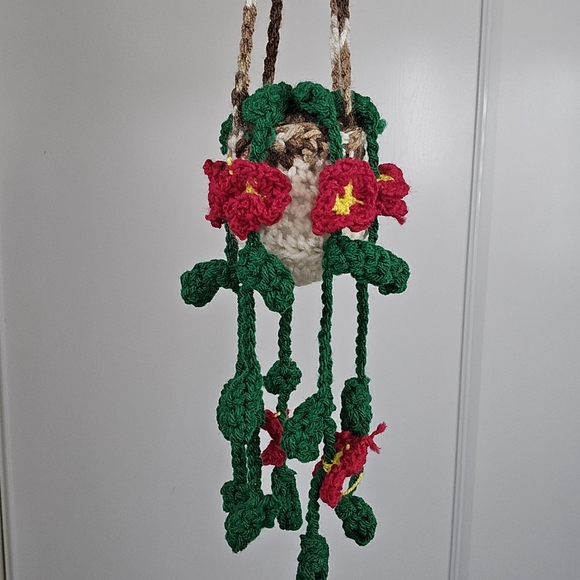 Crochet Car Floral Pot Hanger Decor Accessories Handmade Yarn Woven Red Vine - Picture 1 of 9